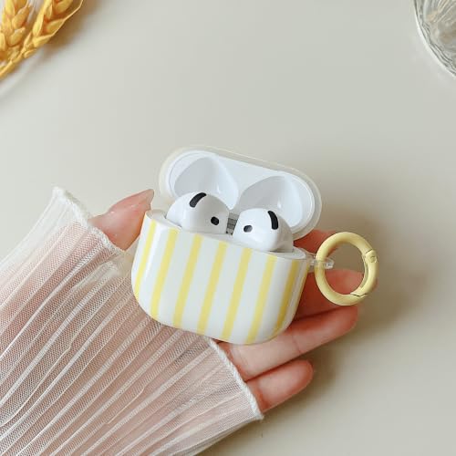Image of MINSCOSE for AirPods 4 Case,Cute Striped Aesthetic Pattern Design with Girly Keychain Ring,Soft TPU Protective Shockproof Cover with Cleaner Kit for Girls Women for Airpods 4-Yellow