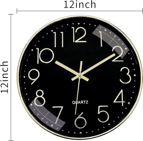 Image of TEKCOOL Plastic Digital Wall Clock 12 inch Silent Quartz Decorative Non-Ticking Classic Clock Battery Operated Round Easy to Read for Room /Home /Kitchen /Bedroom /Office /School- (Gold Black);