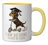 I Am So Done Class of 2026 Senior Funny Graduation Dachshund Ceramic Mug, Yellow/White
