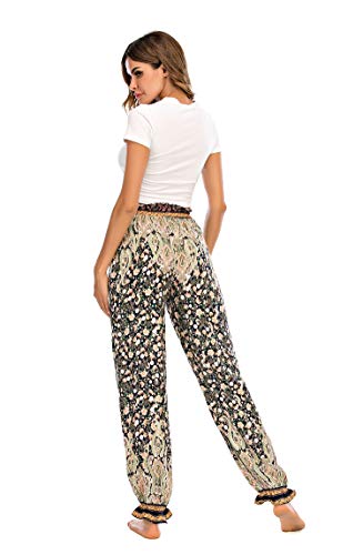 Calça feminina Love Welove com estampa de verão para ioga e harém com babados elásticos e cintura al