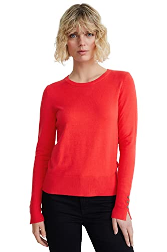 C&A Damen Pullover Rundhalsausschnitt Nylon|Viskose Unifarben rot L
