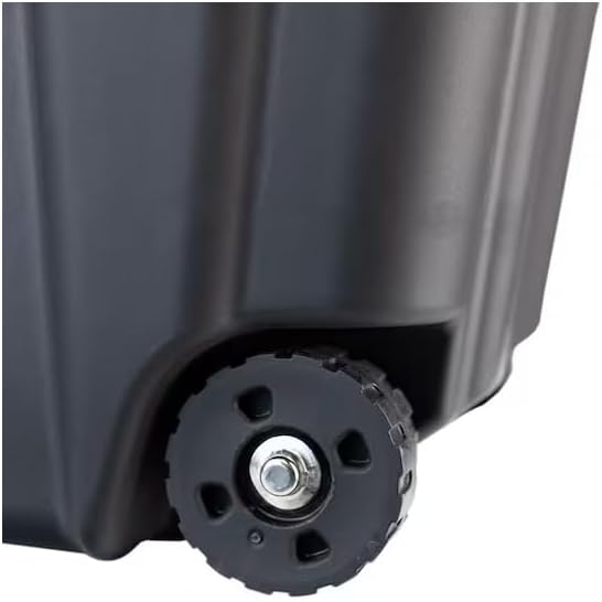 Heavy Duty Rolling Storage Container, 27 Gallon Capacity, Black and Yellow Plastic Tote Box with Wheels and Lid