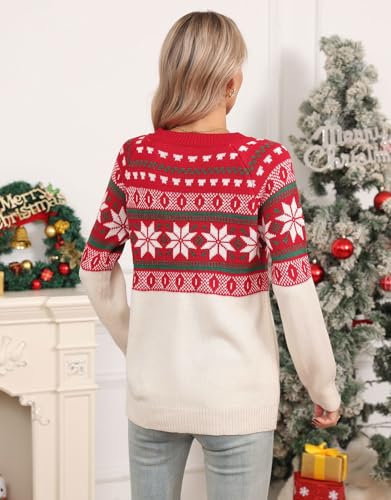 Image of Women's Fair Isle Sweater Crew Neck Long Sleeve Heart Sweater Vintage Tops