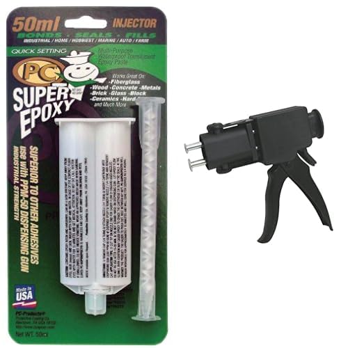Project Kit Includes (6) PC Products PC-Super Epoxy Adhesive Paste, Two-Part 50ml Cartridge, Translucent 502 and (1) Premium Epoxy Adhesive Dispensing Gun, 50ml