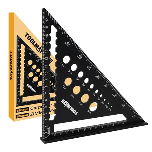 TOOLMAYS 5 en 1 Equerre Menuisier 180 mm, Equerre De Charpentier, Equerre Charpentier, Aluminium Regle Multifonctionnels, Guide De PerçAge Intelligent