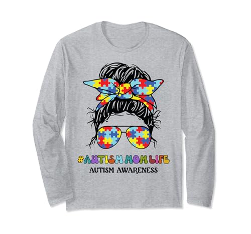 Autism Mom Life Messy Bun Autism Awareness Maglia a Manica