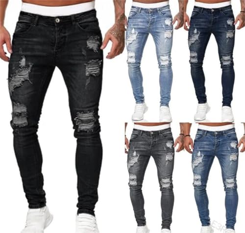 Men's Fashion Ripped Skinny Jeans Vintage Washed Solid Denim Trousers Casual Slim Fit Pencil Pants2