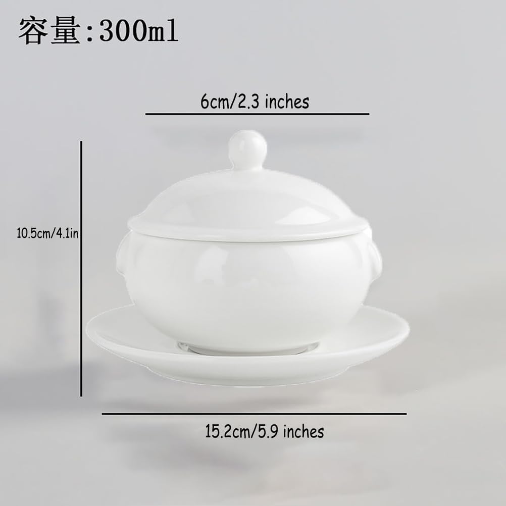 Porcelain Soup Tureen Ceramic Soup Tureen with Lid White Ceramic Round Tureen,for Restaurant Home Kitchen Decoration, Microwave and Dishwasher Safe,B