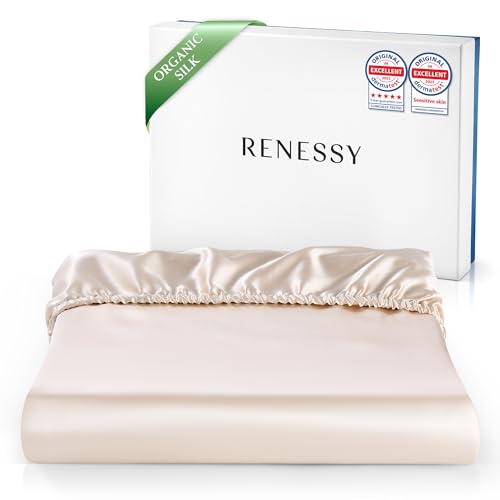 RENESSY Hoeslaken van 100% Bio-Zijde 180x200 cm - 22 Momme Moerbeizijde, Klasse 6A, Oeko-Tex gecertificeerd in Duitsland - Geschikt voor matrassen tot 30 cm (Champagne)