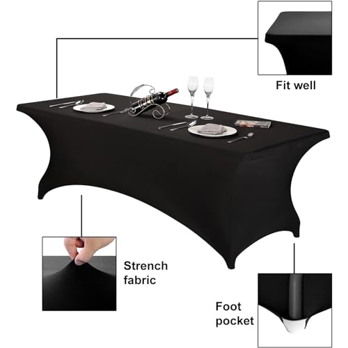 Image of FORLIFE 6Pack Spandex Table Covers 6ft,Fitted Tablecloth for 6ft Rectangular Tables, Stretch Patio Table Covers, Universal Spandex Table Cover for Wedding, Banquet, Party - Black