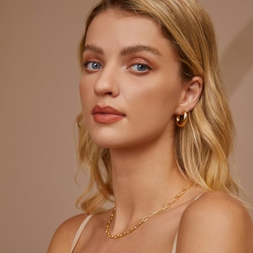 17Km 6 Pairs Chunky Gold Hoop Earrings Set For Women 14K Gold Plated Hypoallergenic Thick Open Huggie Hoop Set Jewelry For Gifts thumb #3