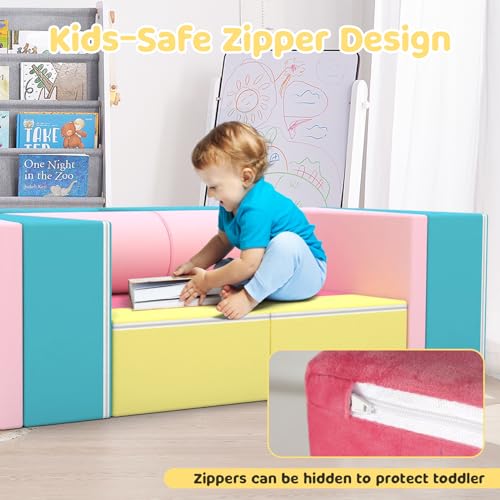 BIERUM-Kids-Couch-12PCS-Modular-Kids-Play-Couch-with-Blanket-Color-Blocking-Toddler-Couch-for-Playroom-Convertible-Kids-Foam-Climbing-Play-Set-Imaginative-Creative-Play-Sofa-for-Boys-Girls BIERUM Kids Couch 12PCS Modular Kids Play Couch with Blanket Color Blocking Toddler Couch for Playroom Convertible Kids Foam Climbing Play Set Imaginative Creative Play Sofa for Boys Girls