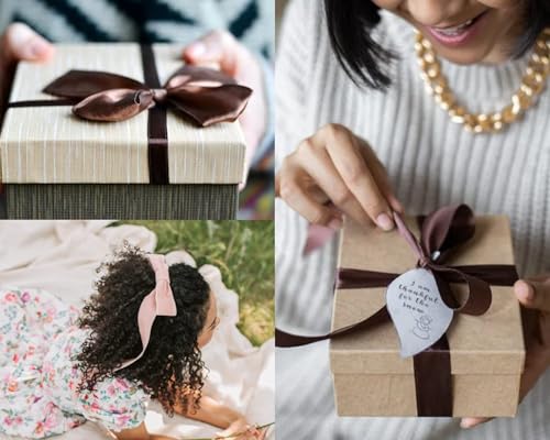 Image of Double Face Brown Satin Ribbon 7 /8 inch X 25 Yards Polyester Brown Ribbon for Gift Wrapping Very Suitable for Weddings Party Invitation Decorations and More