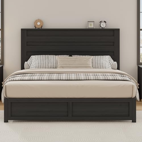Albott Queen Size Farmhouse Bed Frame with 49' Headboard, Platform Bed Frame with Wood Slats...