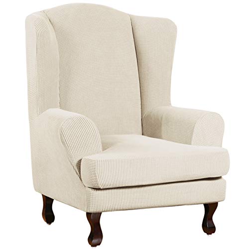 Turquoize Wingback Chair Covers 2 Piece Wing Chair Slipcover Stretch Slipcovers for Wingback Chairs Wing Chair Cover Spandex Jacquard Fabric with Elastic Bottom Non-Slip Furniture Cover,Bisc