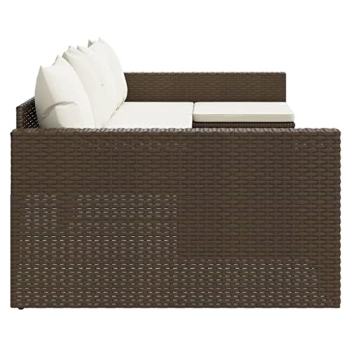 Canapé en polyrotin marron résistant aux intempéries avec coussins denses - 6