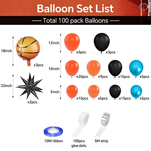 Basketball Balloon Arch Garland Kit, 100Pcs Basketball Party Balloons Orange Blue Balloon Garland For Boys Birthday Party Sports Party Gender Reveal Graduation With 4D Starburst Balloons #TOP1
