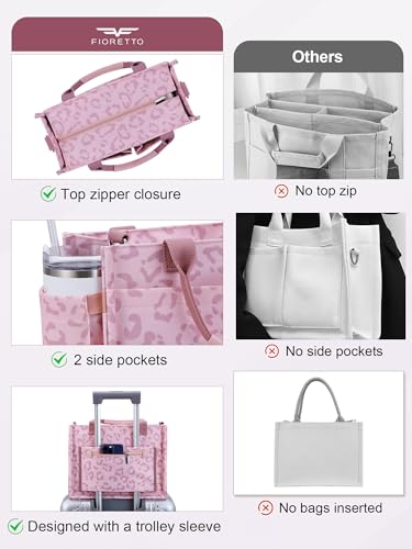Image of FIORETTO Womens Canvas Tote Bag Purse with Individual Compartment, Zipper Top, Reinforced Bottom & Luggage Sleeve