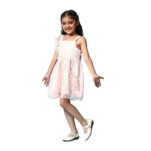 Image of BIBA Solid Rayon Round Neck Girls Dress