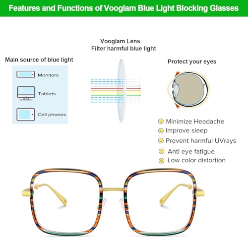 Image of VOOGLAM Square Blue Light Blocking Glasses for Women Anti Eyestrain UV Computer Eyewear Jace