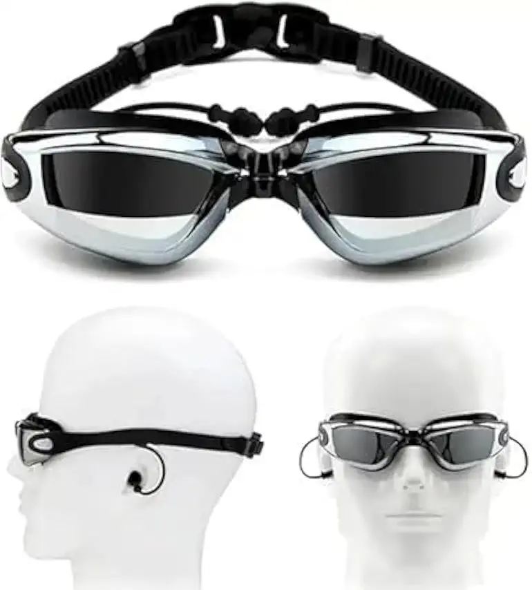 Óculos de Natação Unissex Antiembaçante com Lentes Espelhadas – Proteção UV com Proteção Auricular