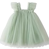 Baby Girls Layered Fly Sleeve Tutu Dress Casual Party Tulle Tunic Dresses Light Green 12-18 Months