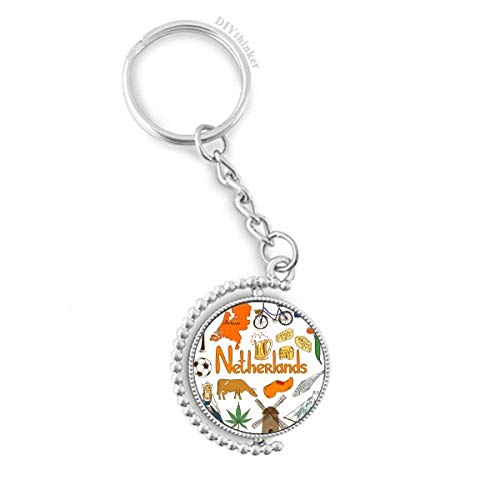 Porte-clé rotatif Pays-Bas en alliage résistant finition chrome