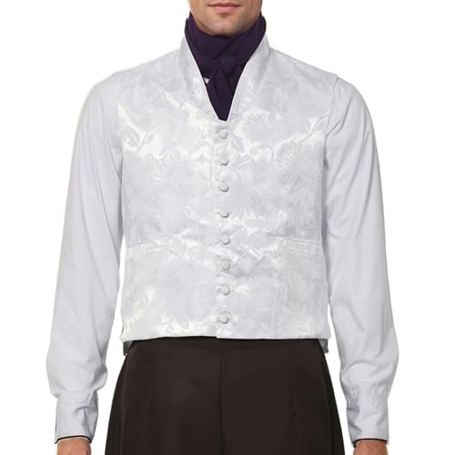 Mens Victorian Suit Vest Medieval Steampunk Vests Paisley Satin Waistcoat with Ascot Tie