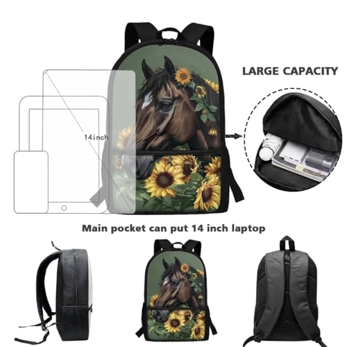 Horse School Backpack with Lunch Bag for Boys 3Rd Grade/4Th Grade Bookbag Lunch Box Pencil Case Water Bottle Holder Back Pack Kids Daycare Bag School Satchel Bag4