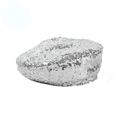 Aobricon Berets For Women Glitter Beanie Cap Stretch Sequins Shining Party Club Dance Caps Chic Beret Hat Silver, One Size #TOP28