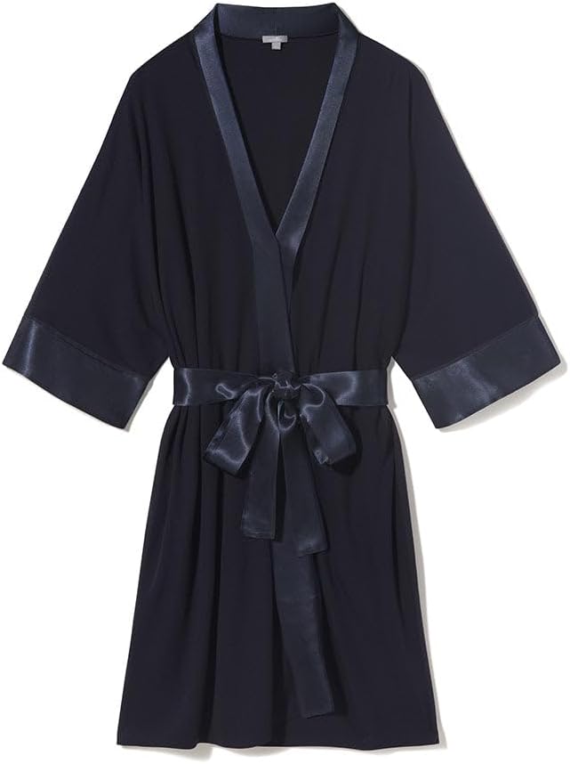 PJ Harlow Womens Shala-rib Knit Camono Robe With Satin Belt and Trim