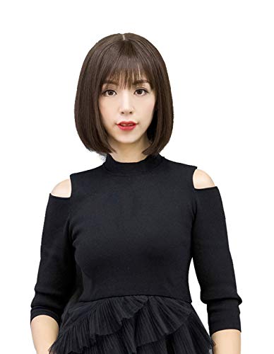 HIYE ウィッグ ボブ 人毛100% フルウィッグ 超リアル つむじ 女性用 かつら 医療用 前髪 自然 通気 (分け目シルクスキン(30cmチョッコレートブラウン))