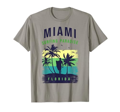 Miami Paradise Beach T shirt, Cool Miami Florida Surfing Maglietta