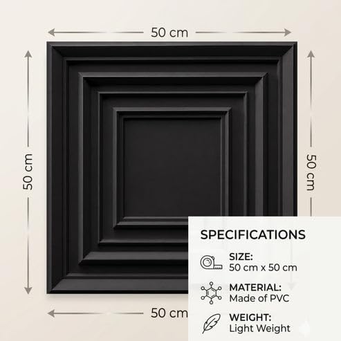 Image of Kayra Decor 3D PVC Wall Panels for Bedroom & Living Room | Accent Design | Black Color | 19.7 x 19.7 Inch | Pack of 12 | 32.28 Sq Ft