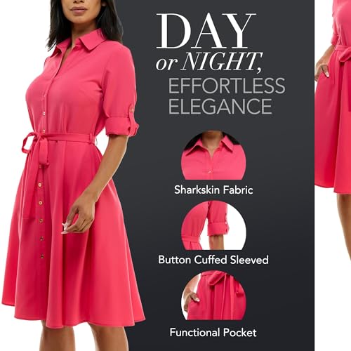 Sharagano Womens Button Front Pleated Shirt Casual Dress3