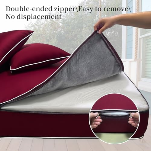 Image of Outdoor Daybed Cushion Cover Twin,Daybed Mattress Bolster Pillow Fitted Sheet Cover,Twin Size Outdoor Daybed Cushion Covers (Wine red, 75 * 39 * 6in)