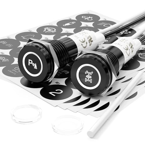 2Pcs 10MM Small 12V LED Metal Indicator Light, IP67 Waterproof with 180 Changeable Symbols Low Power Pilot Lights for Car Truck Boat Dashboard, Marine, RV(White,5-24V Black Shell)