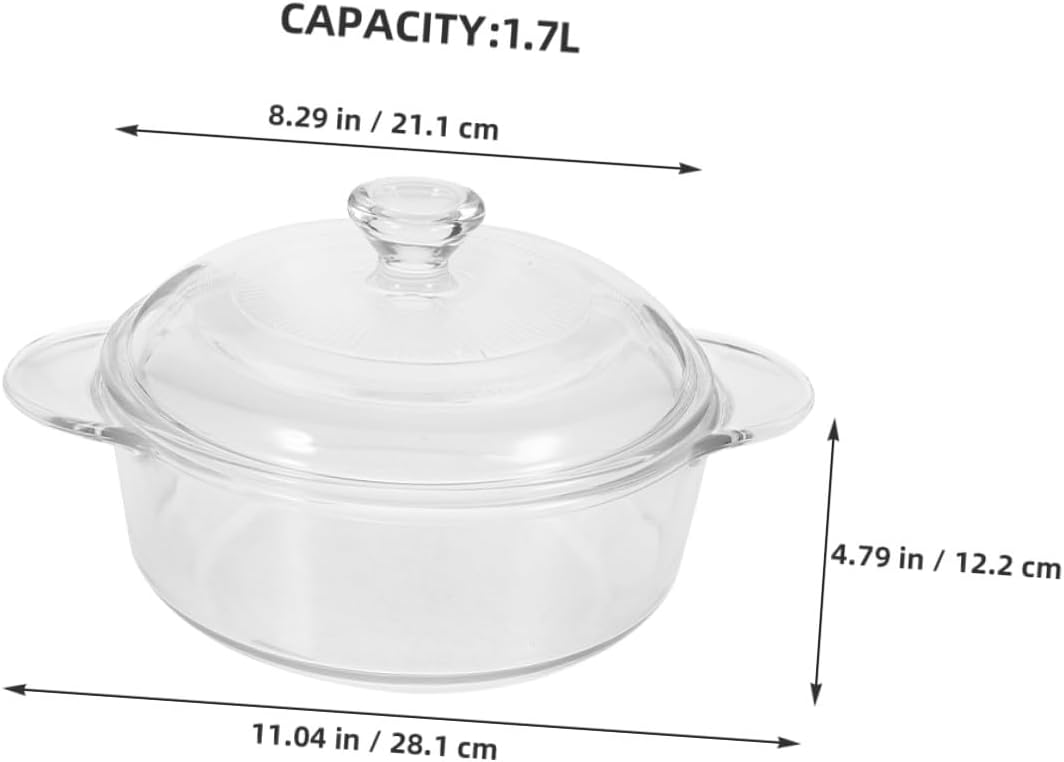Toyvian Heat-resistant 1.7l Glass Salad Bowl with Lid, Small Serving Bowl for Desserts and Fruit, Extended Handle Glassware for Home Kitchen Dining