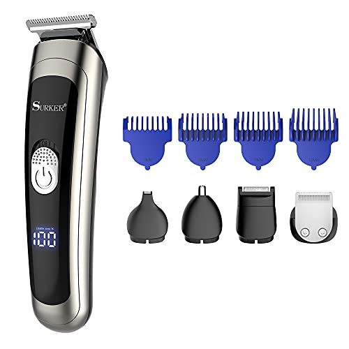SURKER Tondeuse à cheveux, tondeuse à barbe, tondeuse à poils de nez - Tondeuse de précision - Pour homme - Sans fil - Étanche - Rechargeable par USB - 5 en 1 Cover