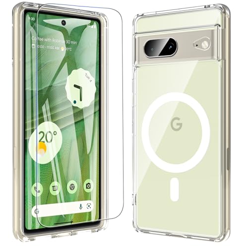 ottpluscase Magnetic for Google Pixel 7 Case with Screen Protector, Compatible with MagSafe, Military Protection Shockproof Anti-Scratch Slim Cover Phone Case for Pixel 7 (6.3inch), Clear