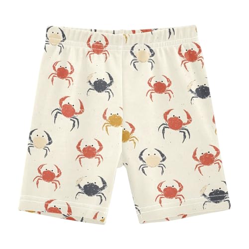 Retro Simple Crab Pattern Girls Shorts Elastic Waist Sports Shorts Girls Leggings Pants for 4-10 Years