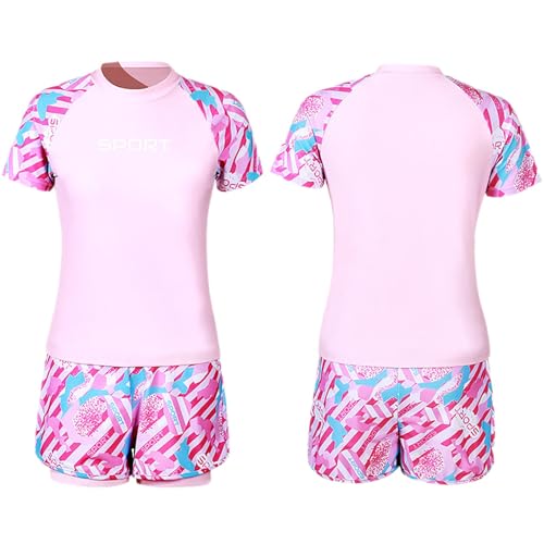 Loyan Youth Girls Rash Guard Set Beach Swimwear T-Shirt with Shorts Set Sun Protection Swimsuit Tankini