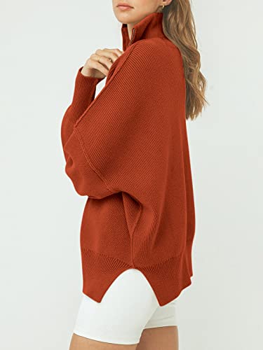 Image of ANRABESS Womens Oversized Quarter Zip Pullover Sweaters | Fall Fashion Outfits, Long Sleeve Slit Side, Baggy Loose Fit, 1 /4 Zip Lapel Collared, Ribbed Knit Soft Warm Winter Clothing