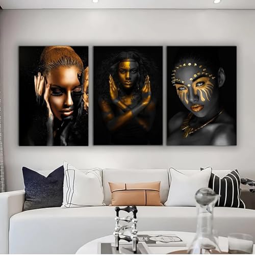 Tableau art africain doré portrait de femme impression toile salon