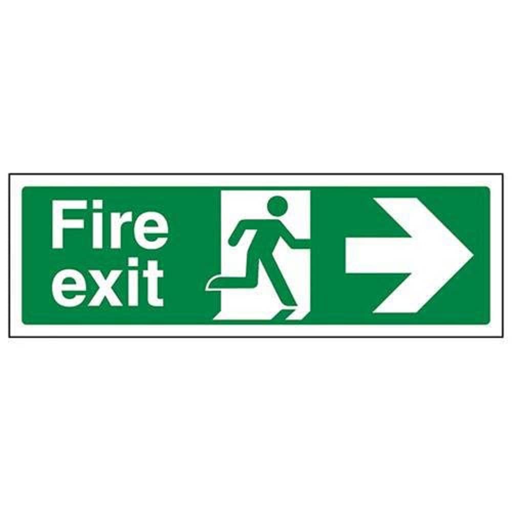 V Safety, 14004BP-R2 Fire Exit Arrow Right Sign - Landscape - 600mm x 200mm - 2mm Rigid Plastic