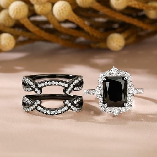 Image of Jeulia 2 PC Interchangeable Engagement Ring Set for Women; 925 Sterling Silver Twisted Radiant Cut Diamond Wedding Ring Set CZ Anniversary Promise Rings for Her with Jewelry Gift Box