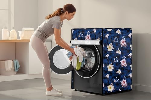 Image of Stylista Washing Machine Cover Compatible For Bosch 8 Kg Front Load Wat24463In Floral Pattern Blue - Polyvinyl Chloride