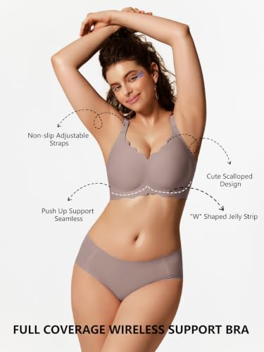 Image of COCOMARTS Jelly Bras for Women No Underwire Scalloped Push Up Wireless Bralettes Seamless Soft Comfort Everyday Tshirt Bra