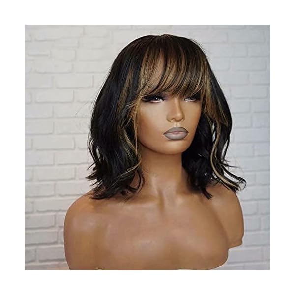 Quinlux Wigs Short Bob Highlight Honey Blonde 13x4 HD Transparent Lace Front Human Hair Wigs With Bangs #27 Color Remy…
