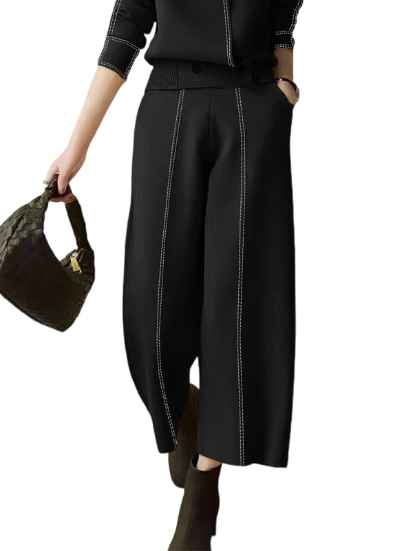 oshoplive Womens Wide Leg Pants High Waisted Elastic Loose Casual Palazzo Trousers Lounge Trendy Work Pants